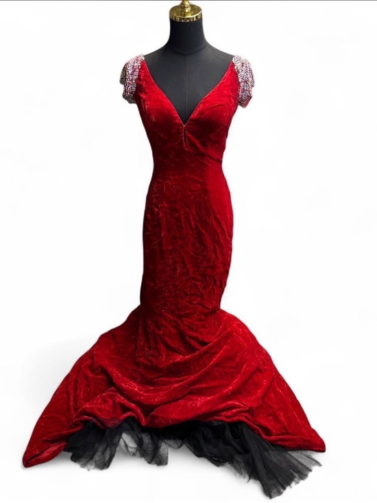 Sherri Hill Dresses & Skirts - Sherri Hill Red Velvet Mermaid Gown Beaded Cap Shoulders prom pageant formal